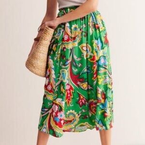 Boden Green Floral Midi Skirt